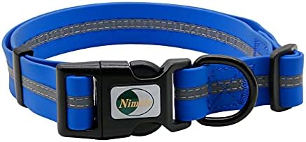 Nimble Reflective Waterproof Dog Collar Adjustable Odor Resistant Easy Clean Pet Collar for Small Medium Large Dogs Night Walking Outdoor Rainy Use (Large (15.35”-24.8”inches), Blue) by NIMBLE