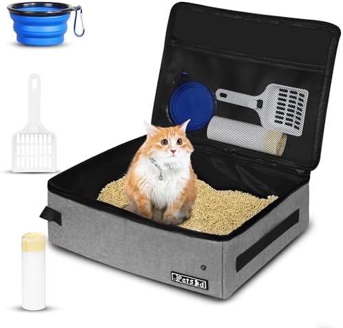 Petskd Portable Cat Travel Litter Box with Lid, Grey by Petskd