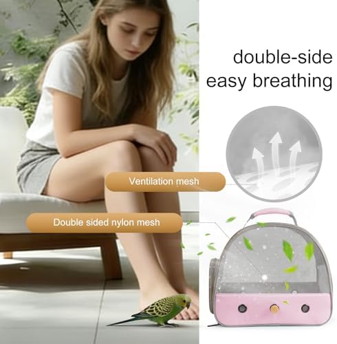Bird Carrier, Portable Small Bird Parrot Parakeet Carrier with Standing Perch and Soft Mat, Side Access Window Collapsible (Pink, Mesh Windows) - Image 6