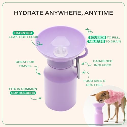Springland 15oz Classic Portable Dog Water Bottle with Built-in Bowl, Lilac - Image 3