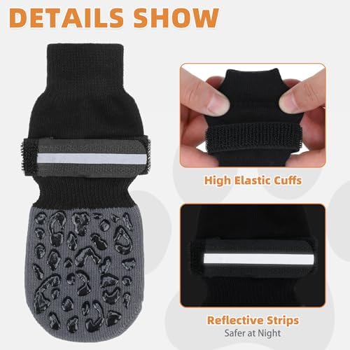 KOOLTAIL Anti Slip Dog Socks to Prevent Licking Paws, Dog Shoes for Hot Pavement, Reflective Traction Control Booties, Dog Boots & Paw Protector for Hardwood Floors, Small Medium Large Senior Dogs - Image 3