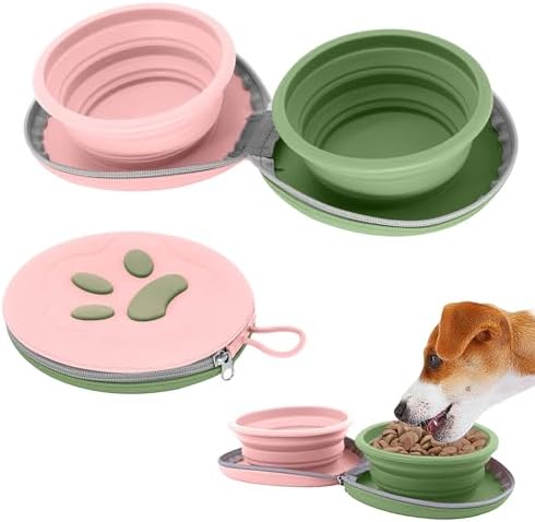 Collapsible Dog Bowls, 2-in-1 Pet Travel Bowls Pink Green by PawSailor