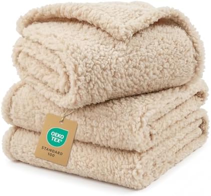 1 Pack 3 Calming Blankets Fluffy Premium Fleece Pet Blanket Soft Sherpa Throw for Dog Puppy Cat Beige Small (23" x16'') by luciphia