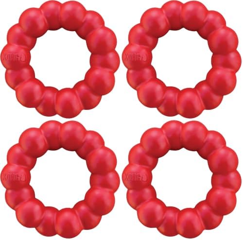 KONG Ring - Natural Rubber Ring Toy for Healthy Chewing Habits - Chew Toy Supports Dog Dental Health - Dog Toy Supports Instincts During Playtime - for Medium/Large Dogs (Pack of 4) by KONG