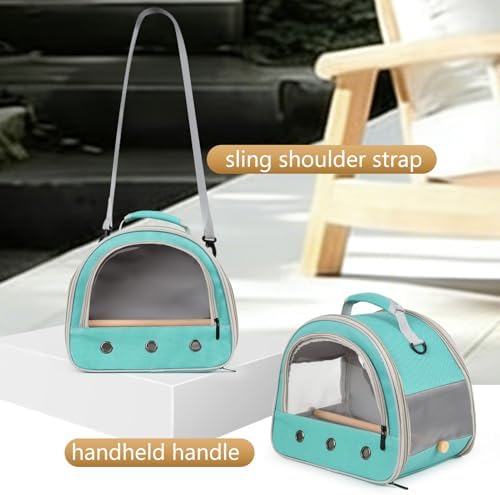 Bird Carrier, Portable Small Bird Parrot Parakeet Carrier with Standing Perch and Stainless Steel Tray, Side Access Window Collapsible (Green, Horizontal Perch) - Image 4