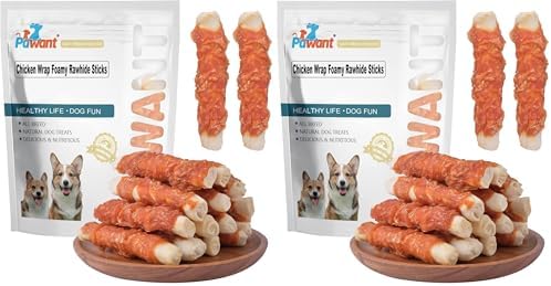Dog Treats Chicken Wrapped Rawhide Rolls Healthy Dog Chews Long Lasting1 lb/454g (Pack of 2) by Pawant