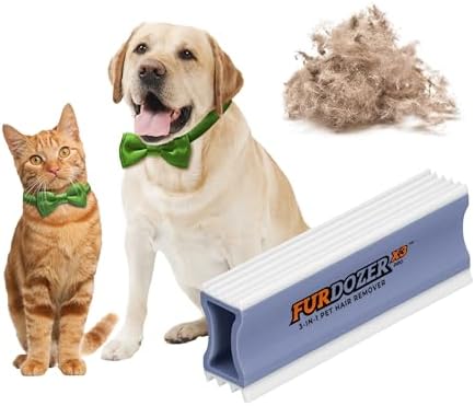 FurDozer Pet Hair Remover & Auto Detailing Tools - Cat & Dog Hair Remover for Carpets, Car Interiors, Couches, Bedding, & Pet Furniture (Purple, X3 PRO - 5" Long) by NeaterPetBrands