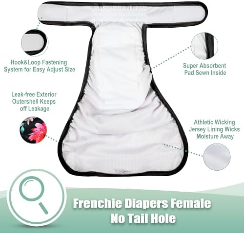 wegreeco Frenchie Dog Diapers Female No Tail Hole, Washable Pet French Puppy Bulldog Diapers Female for Period Heat, Reusable Doggy Doggie Dog Diapers (Pink Flowers, X-Large - Image 4