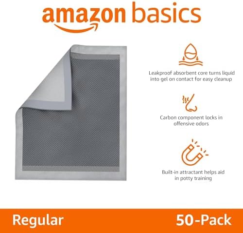 Amazon Basics Carbon Odor Control Dog and Puppy Pee Pads, 5-Layer Leak-Proof Super Absorbent, Quick-Dry Surface for Potty Training and Housebreaking, X-Large Size 28"x34", Gray, 50 Count - Image 2