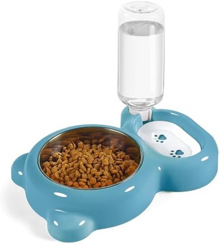 Dog Bowls, Cat Food and Water Bowl Set with Water Dispenser and Stainless Steel Bowl for Cats and Small Dogs - Blue by Azwraith