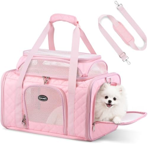 Pet Carrier Airline Approved 18x13x9.5 in, Soft-Sided Top-Expandable, Pink by Carrytip