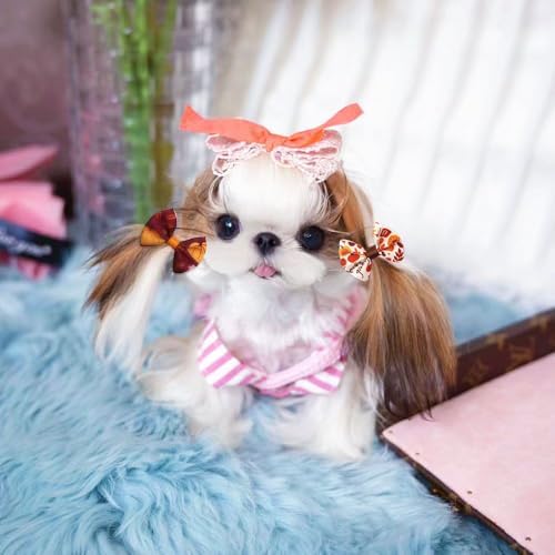 20Pcs/10 Pairs Thanksgiving Pumpkin Maples Pattern Yorkie Dog Puppy Hair Bows with Rubber Bands Hair Accessories Bow Pet Grooming Cute Pet Small Hair Bowknot (Pumpkins) - Image 4