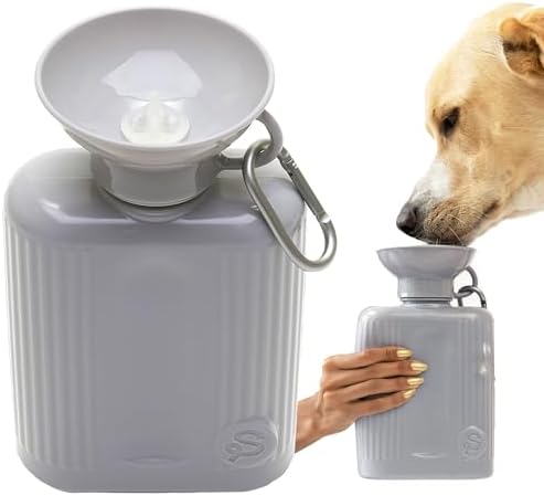Springland 44oz Classic Portable Dog Water Bottle with Built-in Bowl, Gray by Springland