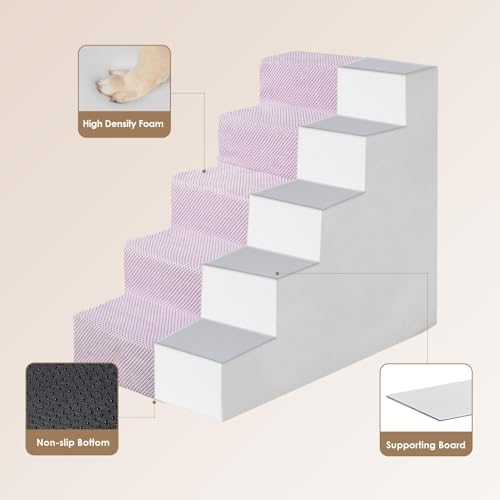 EHEYCIGA Dog Stairs for High Bed 22.5" H, 5-Step Dog Steps, Lilac - Image 3