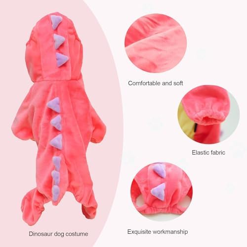 Hotumn Dinosaur Dog Halloween Costume Pet Dino Hoodie for Small Dogs (Large, Pink) - Image 3