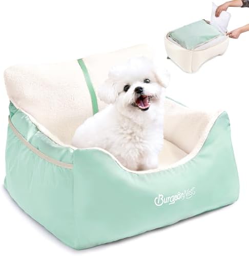 BurgeonNest Dog Car Seat for Small Dogs & Cats Under 25 lbs, Beige Green by Lifelongfriendsbelovedfamily