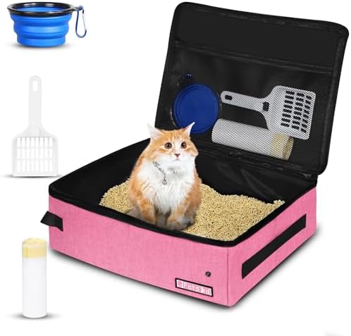 Petskd Portable Cat Travel Litter Box with Lid, Pink by Petskd