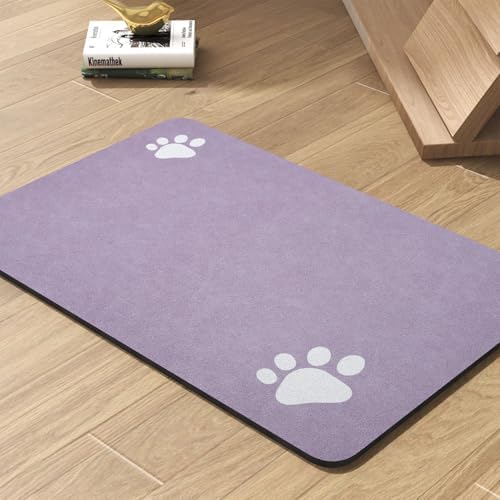 Pet Feeding Mat-Absorbent Dog Mat for Food and Water Bowl-No Stains Quick Dry Water Dispenser Mat-Dog Accessories Pet Supplies-Bowl for Messy Drinkers（Purple,12"x19" by PADOOR