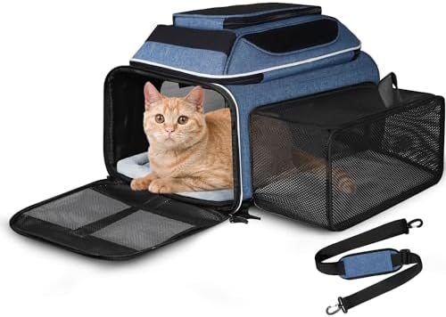 Petskd Top and Side Expandable Small Pet Carrier Airline Approved, Blue by Petskd