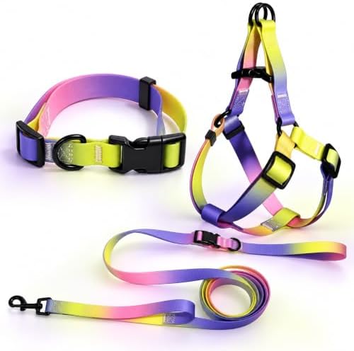 Dog Collar Harness and Leash Set, Adjustable Dog Harness Collar and Leash Set with Secure Metal Buckle, Waterproof PVC Adjustable Pet Harness for Large Dogs, Easy Walk Harness by Unknown