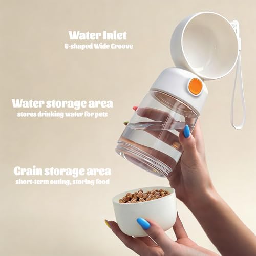 Portable Dog Water Bottle with Food Container 2 in 1(13.5oz White) - Image 3
