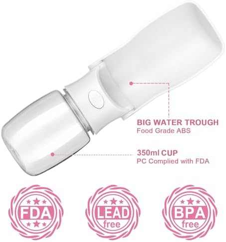Portable Dog Water Bottle, Foldable Water Bottle for Dog, White, 12oz - Image 2