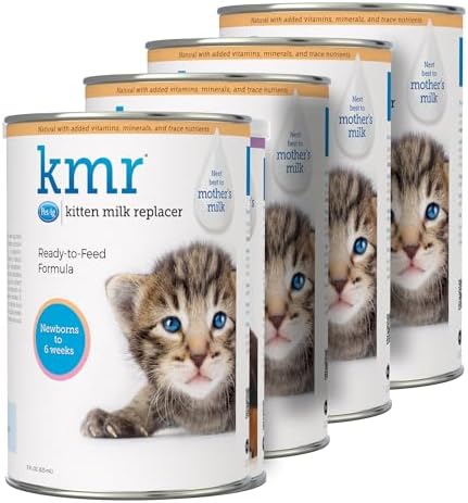 PetAg KMR Kitten Milk Replacer Liquid - 11 oz, Pack of 4 - Ready-to-Feed Kitten Formula with Prebiotics, Probiotics & Vitamins for Kittens Newborn to Six Weeks Old - Easy to Digest by PetAg