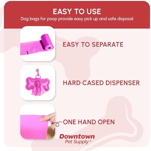 Downtown Pet Supply Poop Bags for Dogs with Dispenser, 220 Count - Leak-Proof Dog Waste Bags and Bone-Shaped Dog Poop Bags Holder for Leash - Pink, 12.5" x 8.5" - Image 3