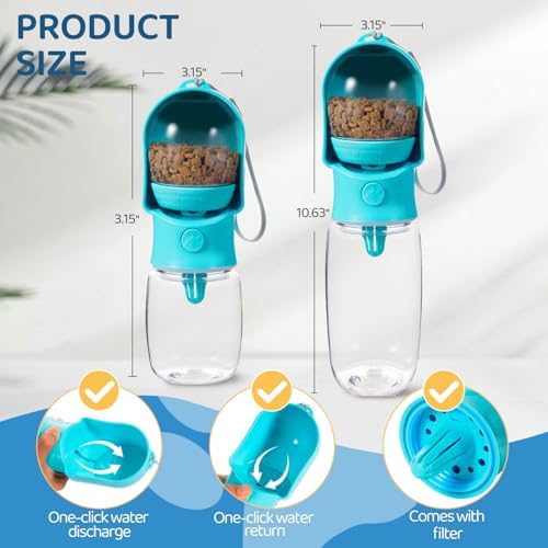 Dog Water Bottle with Food Storage Compartment Portable Pet Dispenser Dogs Stuff Water Bottle Puppy Supplies Portable Travel Dogs Bowls Dog Accessories for Walking and Hiking - Image 3