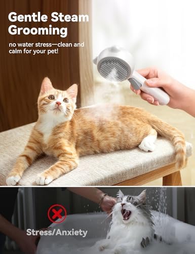 Cat Steam Brush, Brushes for Indoor Cats with Release Button, Undercoat Removal Grooming Supplies, Dual Spray USB Rechargeable, Cat Brush for Shedding for All Long-haired and Short-haired Pets - Image 4