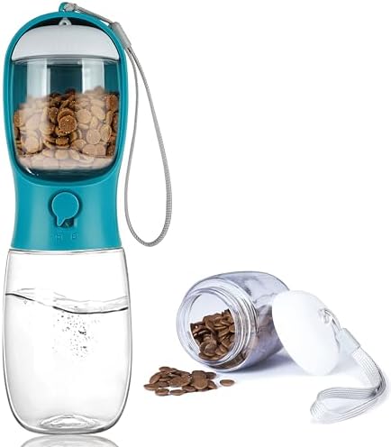 Dog Water Bottle with Food Container, Portable Leak Proof Pet Water Dispenser for Walking Hiking Travel, Puppy Essentials Accessories for Small Large Dogs, Dog Gifts (10oz/15oz/19oz) by AVELORA