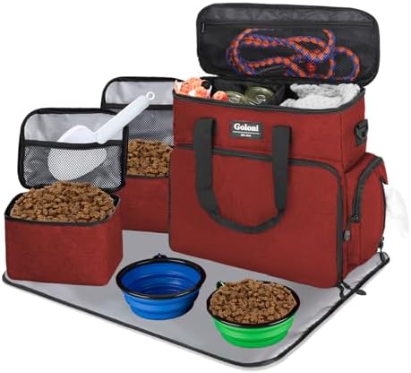 Dog Travel Bag Airline Approved–Pet Travel Tote with Collapsible Bowls,Food Containers & Feeding Mat–Multi-Pocket Organizer for Dogs & Cats, Durable & Water-Resistant for Hiking,Trips,Outdoors by GoloniYourStyleYourRule