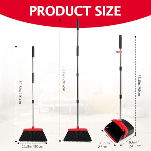Broom and Dustpan Combo Set,51" Long Handle,Black Red - Image 2
