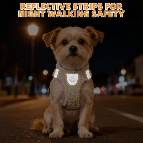 KOOLTAIL Plush Small Dog Harness and Leash Set, Warm Fleece No Pull Puppy Vest for Winter, Lightweight Reflective Step in Pet Harness for Medium Sized Dogs Boy Girl Outdoor Walking Cute Soft, Beige M - Image 6