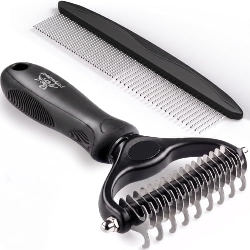 Pat Your Pet Deshedding Brush & Metal Comb Grooming Combo for Cats & Dogs by PatYourPet
