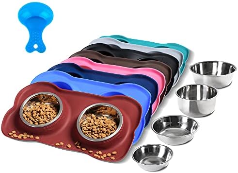 Hubulk Pet Dog Bowls 2 Stainless Steel Dog Bowl with No Spill Non-Skid Silicone Mat + Pet Food Scoop Water and Food Feeder Bowls for Feeding Small Medium Large Dogs Cats Puppies (X- Large, Burgundy) by Hubulk