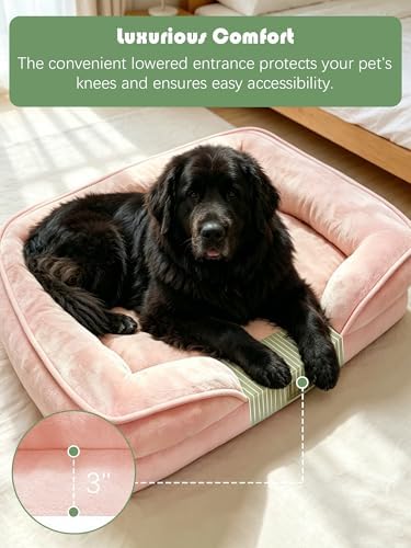 Spotted Play Orthopedic Dog Bed with Sides - Sofa Beds for Extra Large Dogs, Supportive Foam Pet Couch Bed with Washable Removable Cover, Waterproof Lining and Non-Slip Bottom, Pink - XXL - Image 3