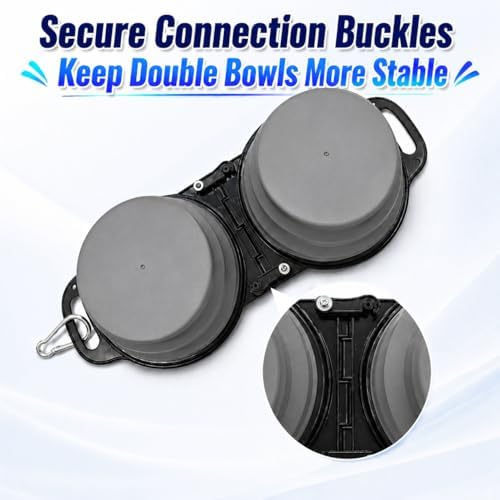 Double Collapsible Dog Bowls for Travel, Food and Water Set with Clip, Gray - Image 4