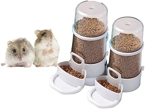 2 Packs Pet Feeder and Waterer, Self Dispensing Automatic Hamster Feeder, Food and Water Dispenser Set,Small Animal Dog Cat Pet Food Bowl, for Dogs Cats Pets Animals, 16x14cm, Blue (Clean) by Haomian