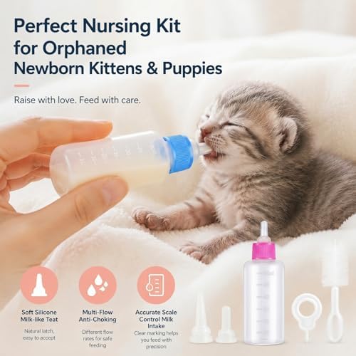 Tondiamo 17 Pcs Bottle Feeding Kit for Puppy Kitten Pet Nursing, Blue Pink - Image 4