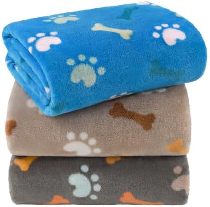 LINENLUX Dog Blankets 3-Pack, Super Soft Fluffy Fleece Pet Throw Warm by LINENLUX
