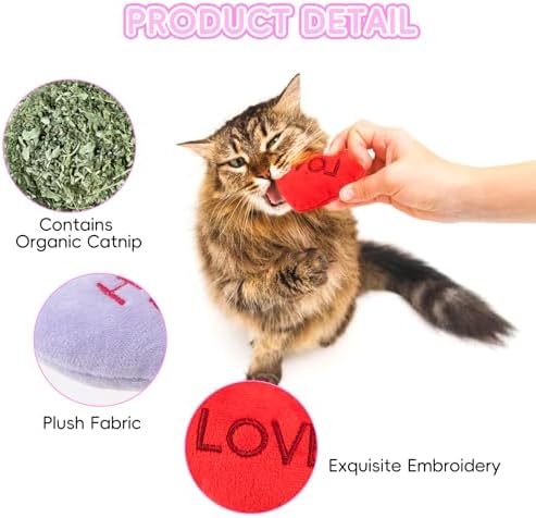 6pcs Valentine's Day Heart Catnip Toy，Valentines Indoor Heart Shaped Cat Toy Plush Interactive Chew Bite Toys for Cat Kitten Indoor Festive Holiday Cat Lover Gift - Image 3