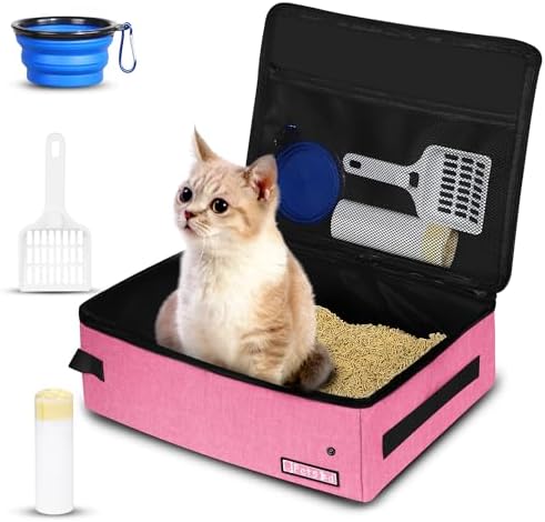 Petskd Portable Cat Travel Litter Box with Lid, Pink by Petskd