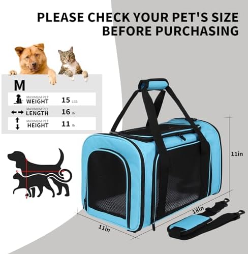 Carriers Soft-Sided Pet Carrier Large Carrier for Medium Large Cats Dogs Under 35Lbs,Breathable Ventilated Design,Collapsible Roomy Carrier with Airline Approved(X-Large,Blue) - Image 4