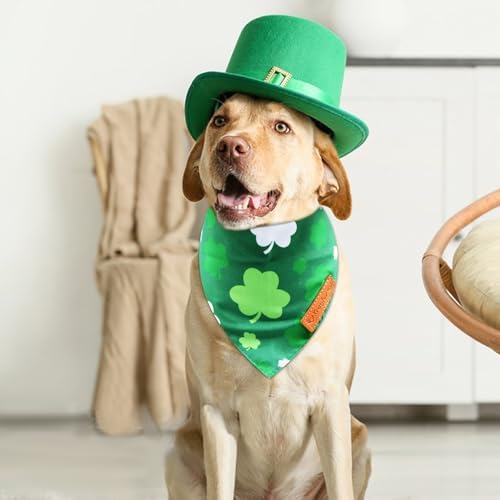 2 Pieces St. Patrick's Day Dog Bandanas, Double-Sided Reversible Triangle Scarf, Green Shamrock and 'Lucky' Design, Festive Irish Pet Costume Accessories for Dogs and Cats (Large) - Image 4