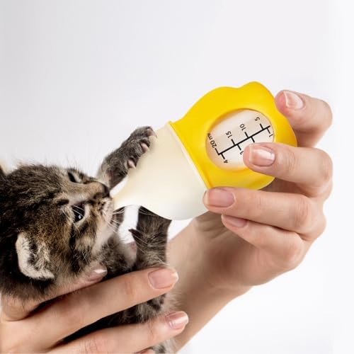 Ergonomic Pet Nursing Bottle,Puppy Bottles for Nursing Puppy Milk - 20ml Slow Flow Kitten Bottle Feeding kit for Newborn Kittens/Puppies/Small Animals, Easy-Clean Silicone Feeder (‌Yellow‌) - Image 7
