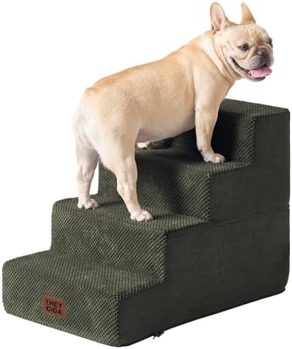 EHEYCIGA Dog Stairs for Bed 18" H, Dog 4-Steps for High Bed, Military Green by EHEYCIGA