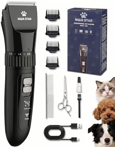 M&M STAR Dog Grooming Kit, Low Noise Dog Clippers, 2-Speed IPX7 Waterproof, Rechargeable Cordless Pet Hair Clippers Trimmer Shaver with LED Display for Dogs and Cats, Black by Unknown
