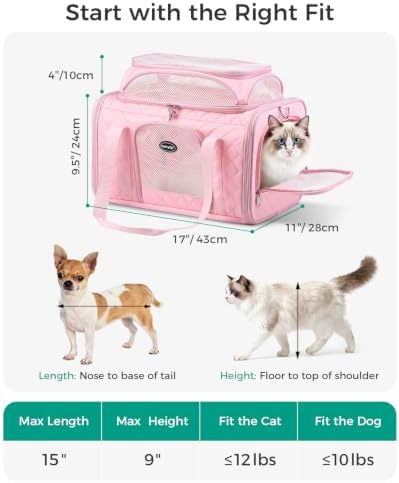 Airline Approved Cat Carrier with Expandable Top, 17x11x9.5 in, Pink - Image 2