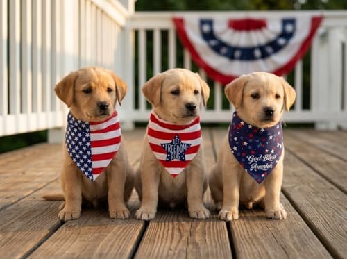 American Flag Dog Bandanas 3 Pack Small, 4th of July Patriotic Pet Scarf Bandana for Small Dogs Cats, Independence Day Memorial Day Red White Blue Holiday Costume Polyester - Image 5